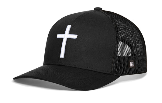Cross Trucker Haka Hat Black bold cross Snapback