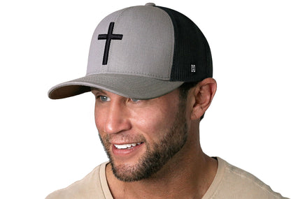 Cross Trucker Haka Hat Gray-Black bold cross Snapback