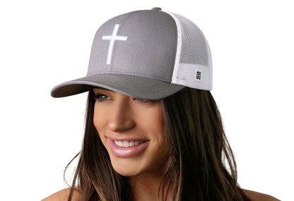 Cross Trucker Haka Hat Gray-White bold cross Snapback