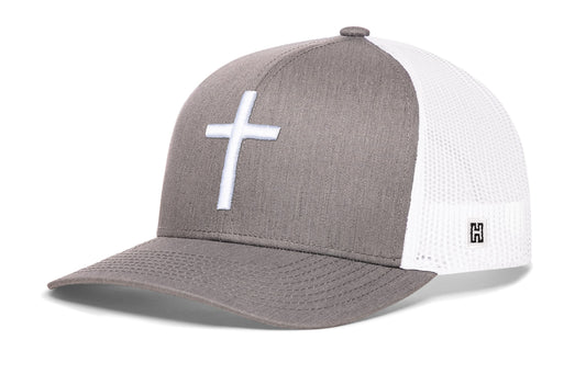 Cross Trucker Haka Hat Gray-White bold cross Snapback