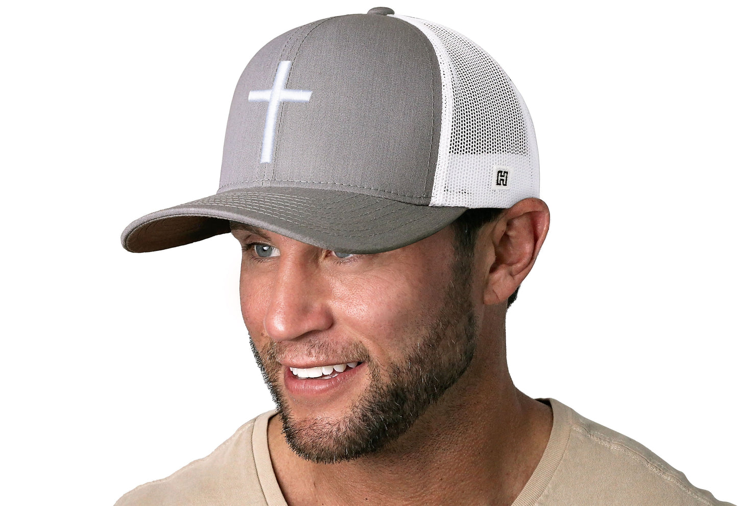 Cross Trucker Haka Hat Gray-White bold cross Snapback