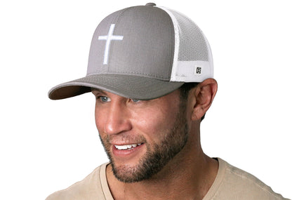 Cross Trucker Haka Hat Gray-White bold cross Snapback
