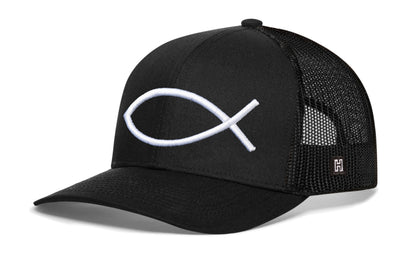 Jesus Fish Trucker Haka Hat Black bold ichthys Snapback