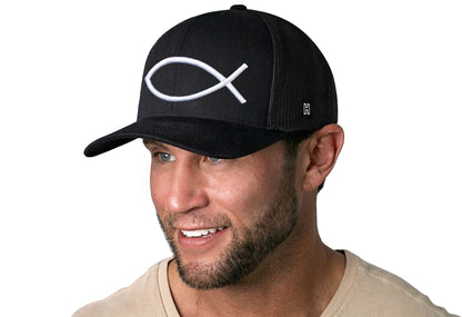 Jesus Fish Trucker Haka Hat Black bold ichthys Snapback