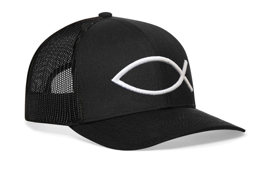 Jesus Fish Trucker Haka Hat Black bold ichthys Snapback