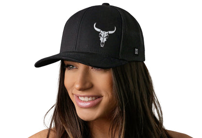 Bull Skull Trucker Haka Hat Black Bull Skull Snapback
