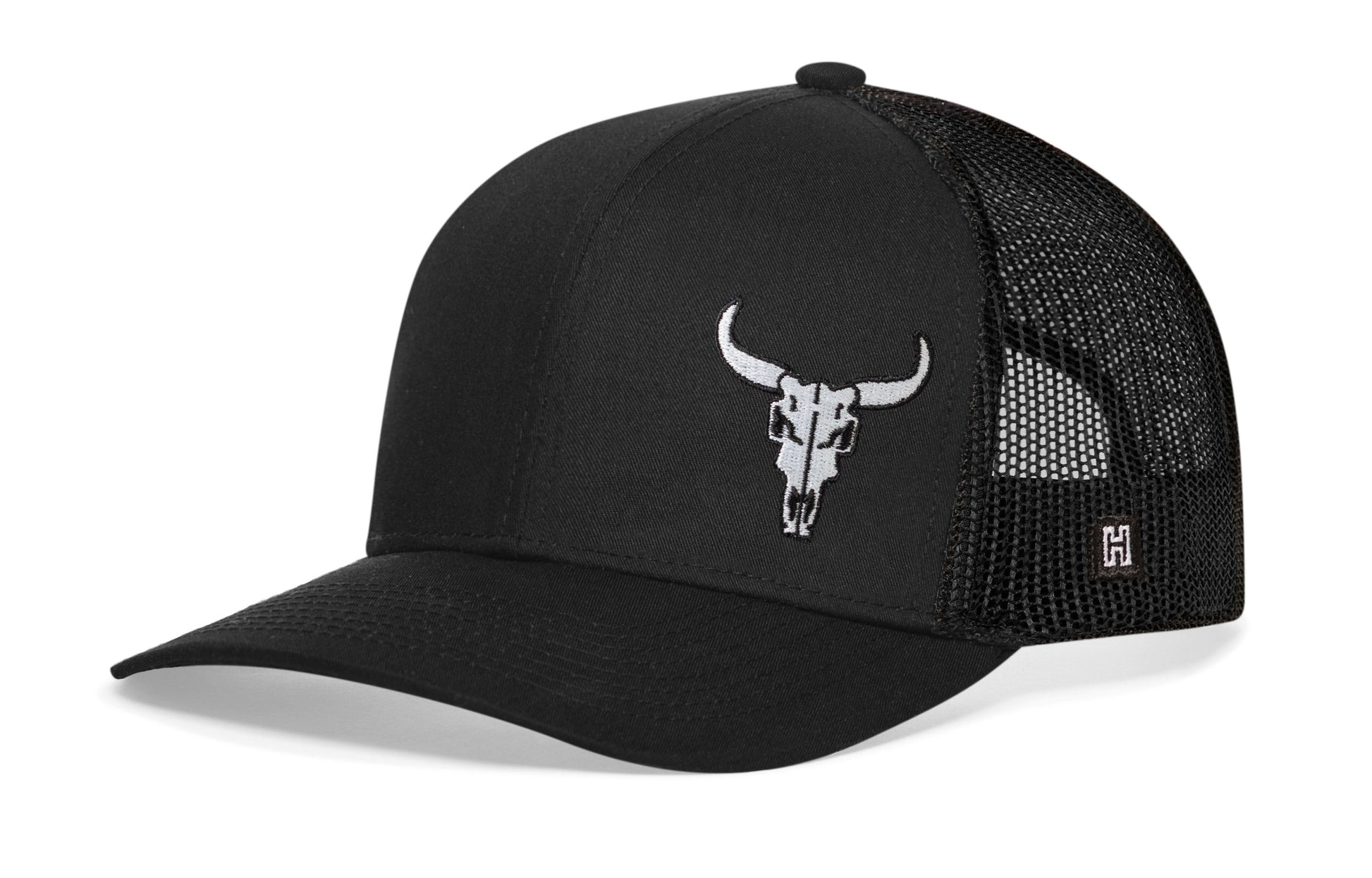 Bull Skull Trucker Haka Hat Black Bull Skull Snapback