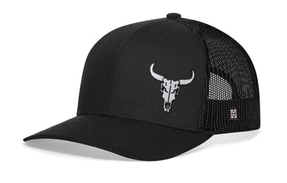 Bull Skull Trucker Haka Hat Black Bull Skull Snapback