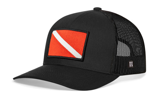 Dive Flag Trucker Haka Hat Black Scuba Diving Snapback