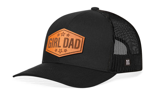 Girl Dad Leather Trucker Haka Hat Black  Snapback