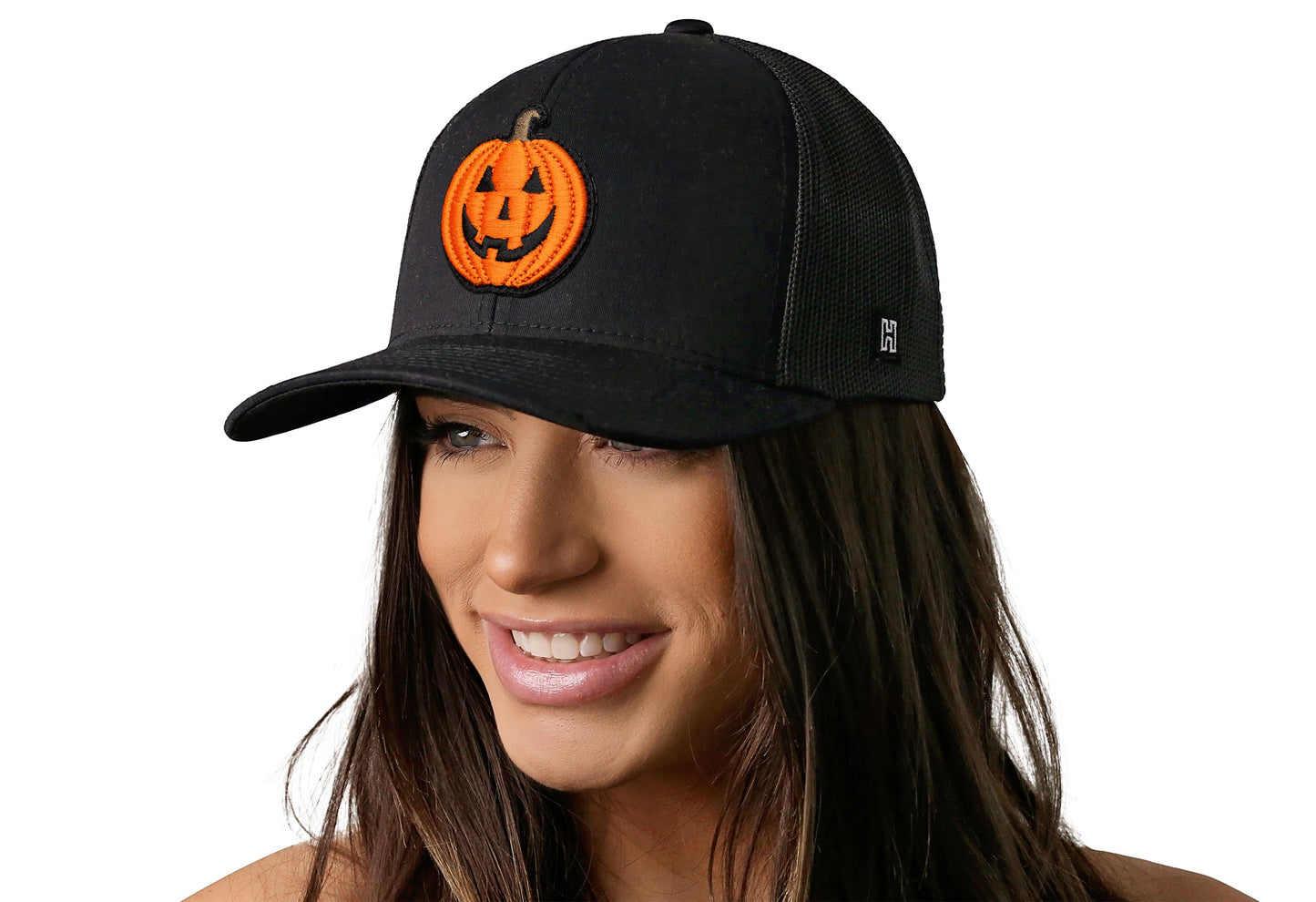 Jack-O-Lantern Trucker Hat Trucker Haka Hat Black Pumpkin Snapback
