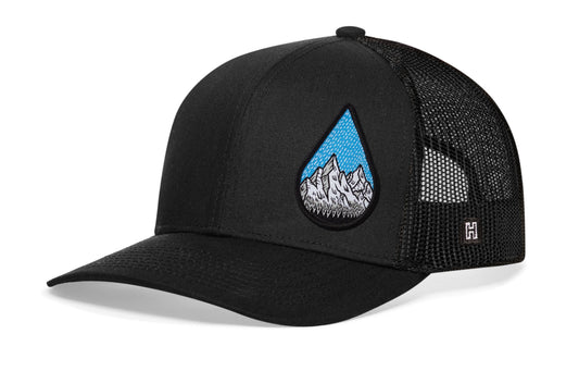 Rainddrop Mountain and Trees Trucker Haka Hat Black Outdoors Snapback