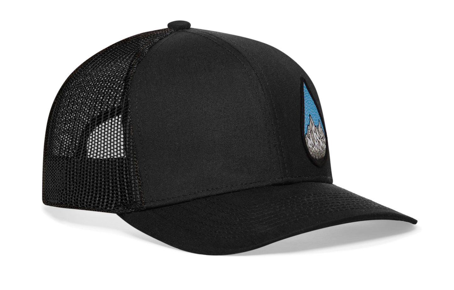 Rainddrop Mountain and Trees Trucker Haka Hat Black Outdoors Snapback