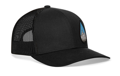 Rainddrop Mountain and Trees Trucker Haka Hat Black Outdoors Snapback