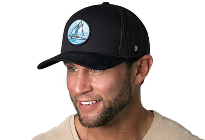 Sailboat Trucker Haka Hat Black Boating Snapback