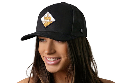 Horse & Cowboy Trucker Haka Hat Black Diamond Snapback