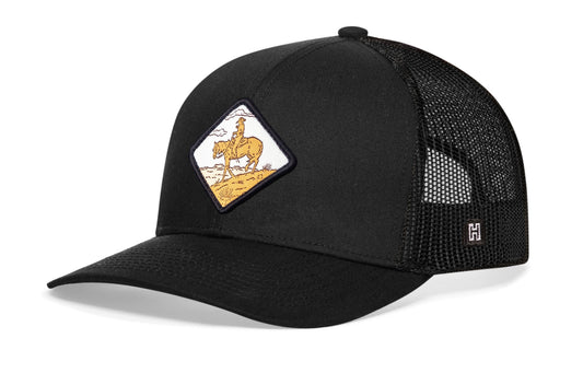 Horse & Cowboy Trucker Haka Hat Black Diamond Snapback
