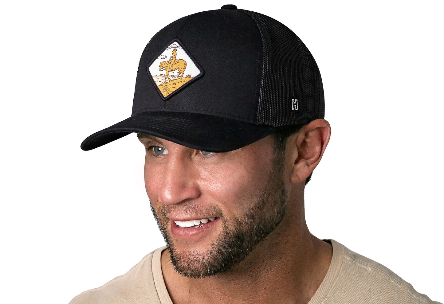 Horse & Cowboy Trucker Haka Hat Black Diamond Snapback