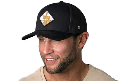 Horse & Cowboy Trucker Haka Hat Black Diamond Snapback