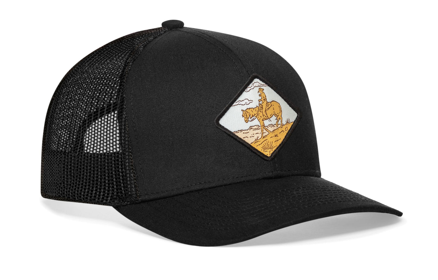 Horse & Cowboy Trucker Haka Hat Black Diamond Snapback