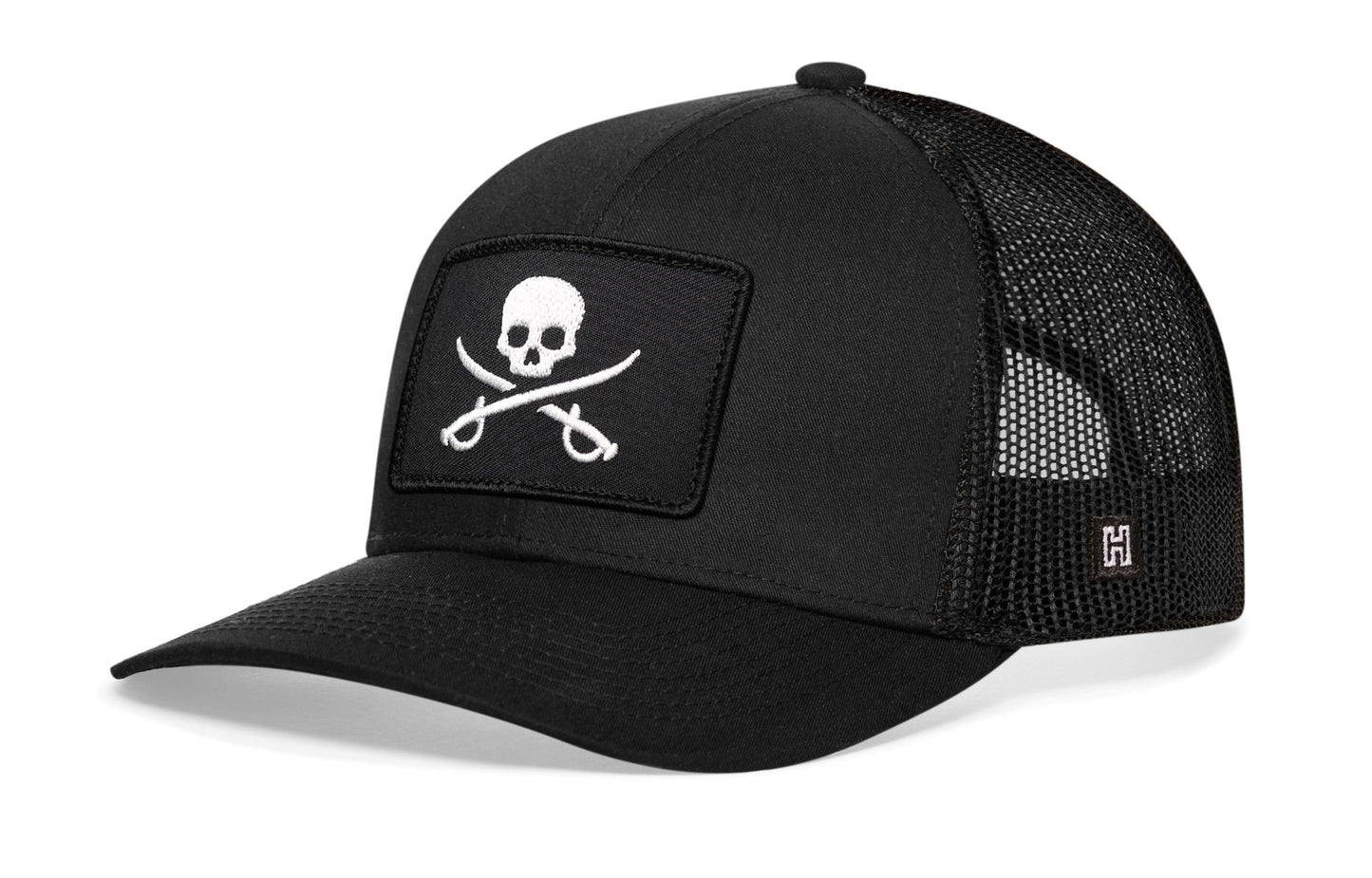 Pirate Flag Trucker Haka Hat Black Jolly Roger Flag Snapback