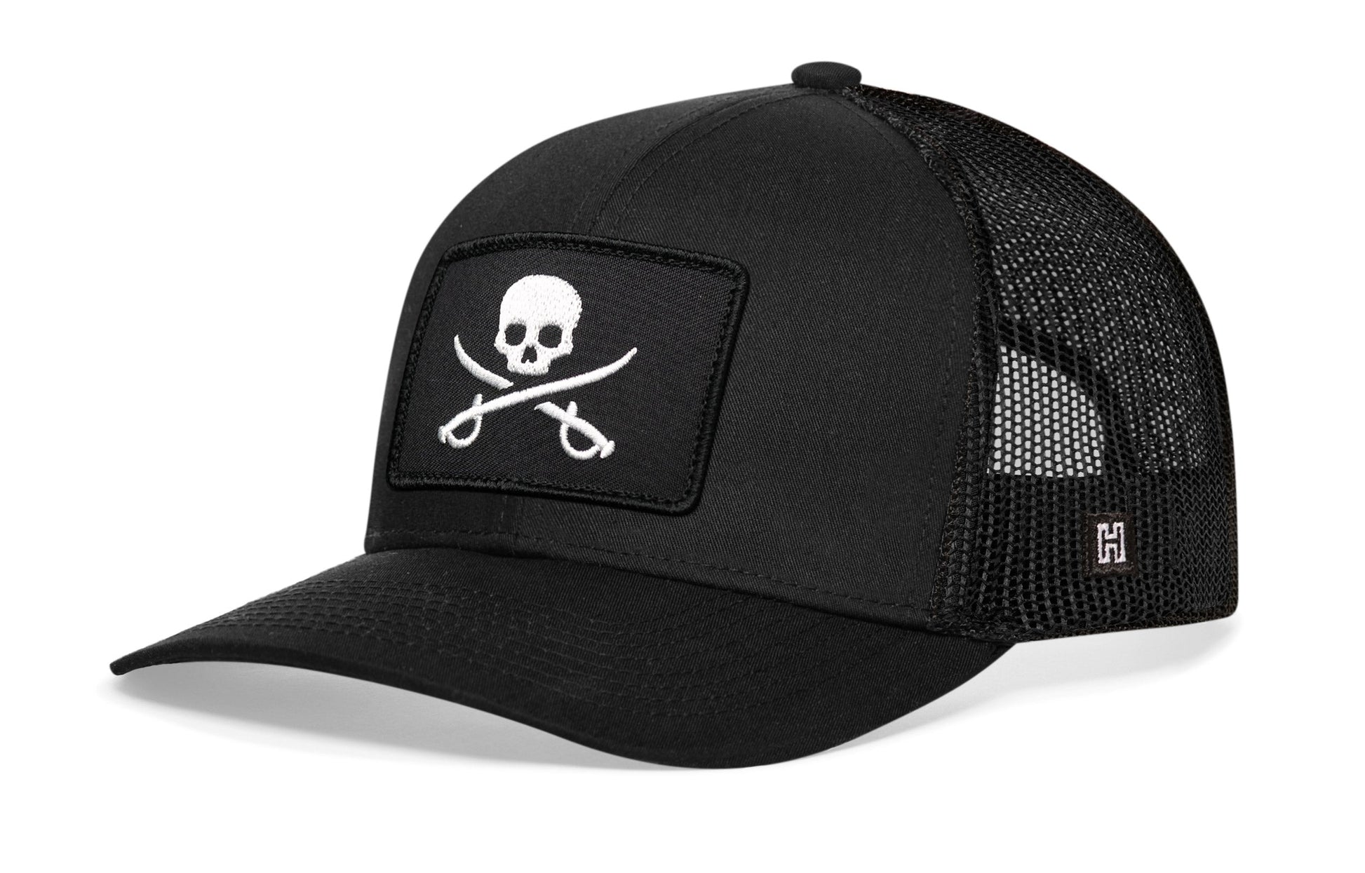 Pirate Flag Trucker Haka Hat Black Jolly Roger Flag Snapback