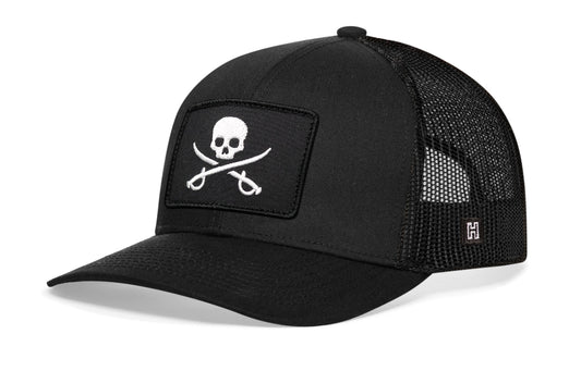 Pirate Flag Trucker Haka Hat Black Jolly Roger Flag Snapback