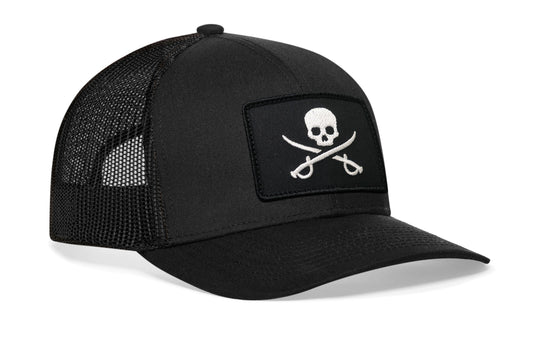 Pirate Flag Trucker Haka Hat Black Jolly Roger Flag Snapback