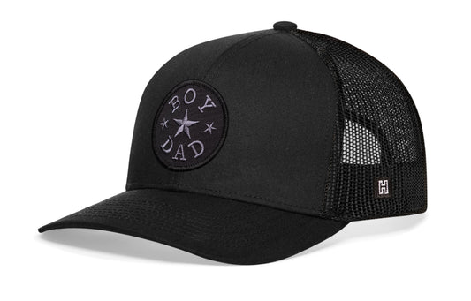 Boy Dad Trucker Leather Haka Hat Black Snapback