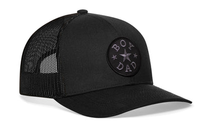 Boy Dad Trucker Leather Haka Hat Black Snapback