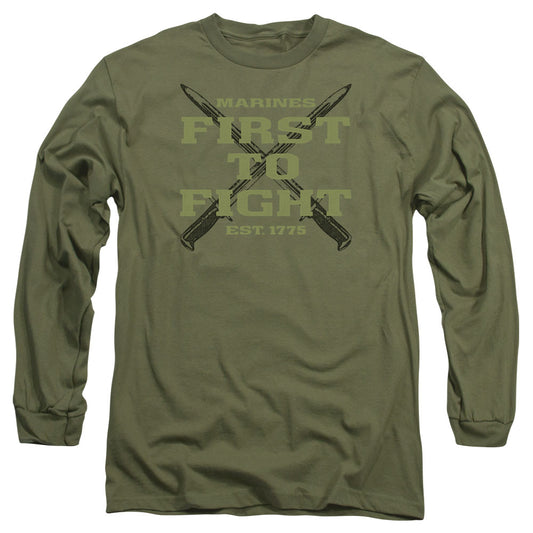 Us Marine Corps First Mens Long Sleeve Shirt Military Green Officially Licensed