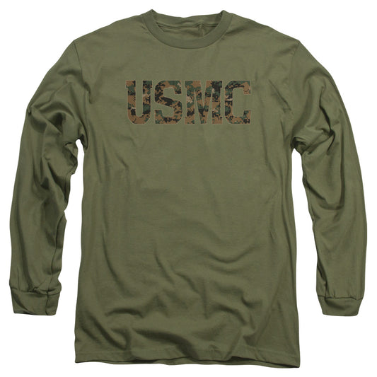 Us Marine Corps Usmc Camo Fill Mens Long Sleeve Shirt Military Green Officially Licensed