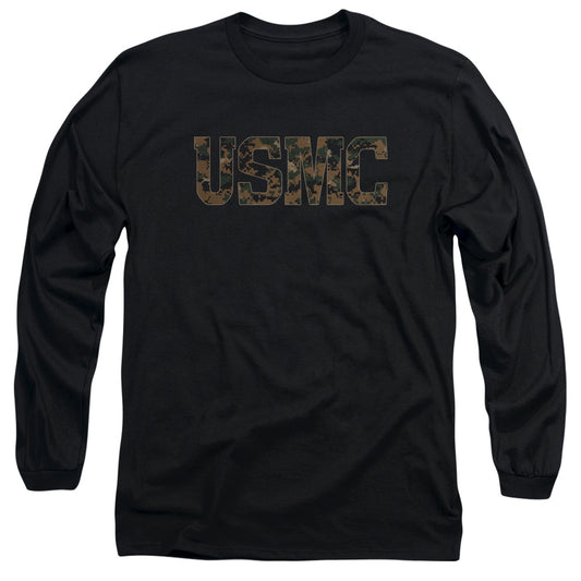 Us Marine Corps Usmc Camo Fill Mens Long Sleeve Shirt Black Officially Licensed
