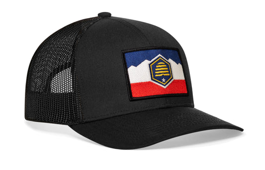 Utah Flag Trucker Haka Hat Black Utah Flag Snapback