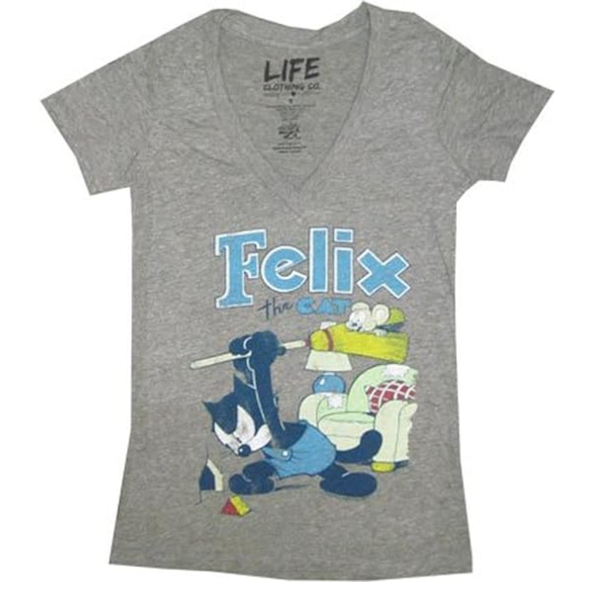 The Cat Broom Heather Gray V-Neck Juniors T Shirt Tee