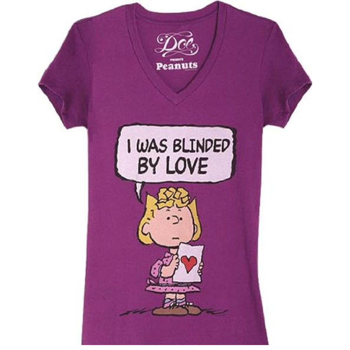 Peanuts Sally Brown Blinded by Love Purple Juniors T Shirt