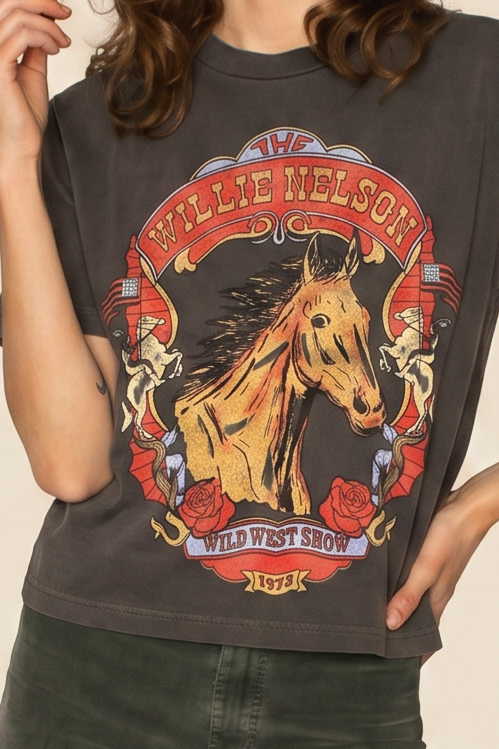 Willie Nelson Wild West Tee Womens T Shirt Vintage Black
