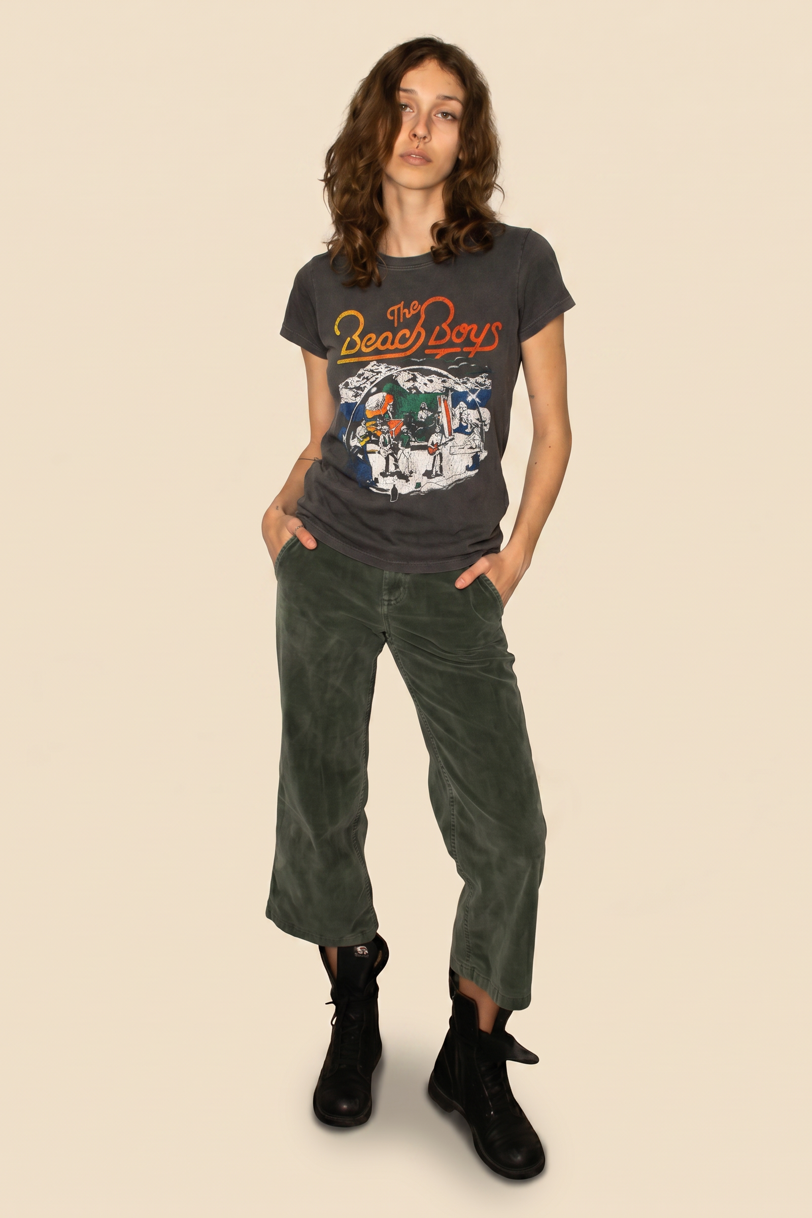 The Beach Boys Sun Bath Tee Womens T Shirt Dark Grey
