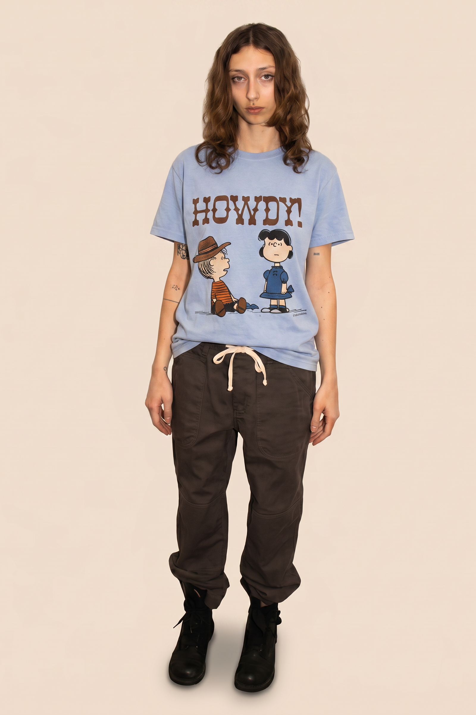 Peanuts Howdy Womens T Shirt Light Blue