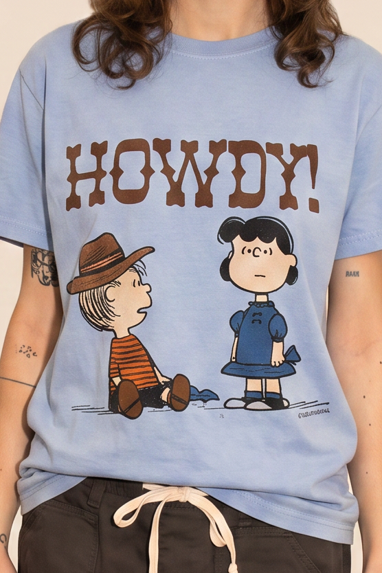 Peanuts Howdy Womens T Shirt Light Blue