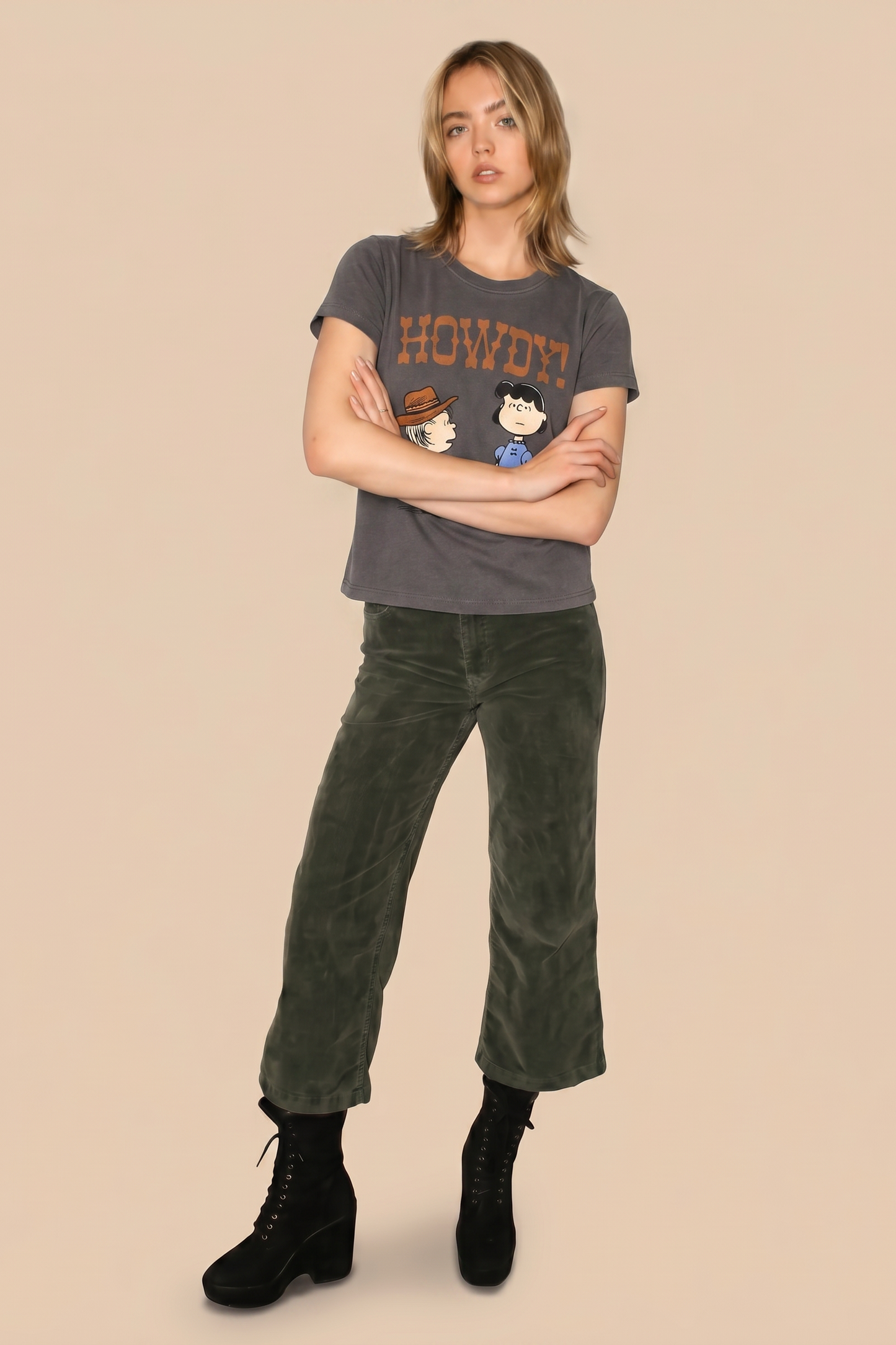 Peanuts Howdy Baby Tee Womens T Shirt Dark Grey