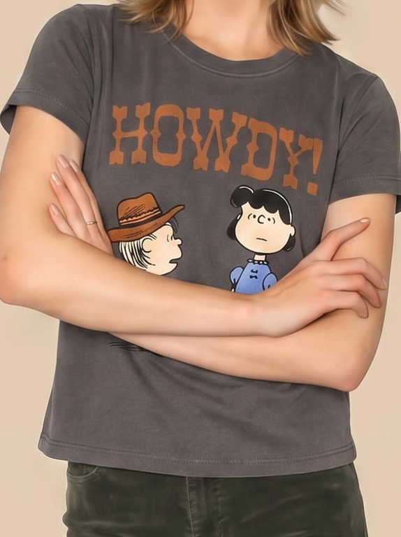 Peanuts Howdy Baby Tee Womens T Shirt Dark Grey