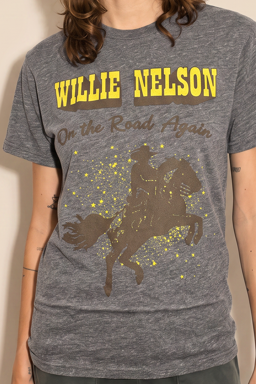 Willie Nelson On The Road Heather Tee Womens T Shirt Dark Grey