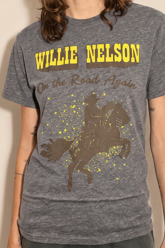 Willie Nelson On The Road Heather Tee Womens T Shirt Dark Grey
