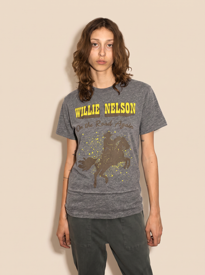 Willie Nelson On The Road Heather Tee Womens T Shirt Dark Grey