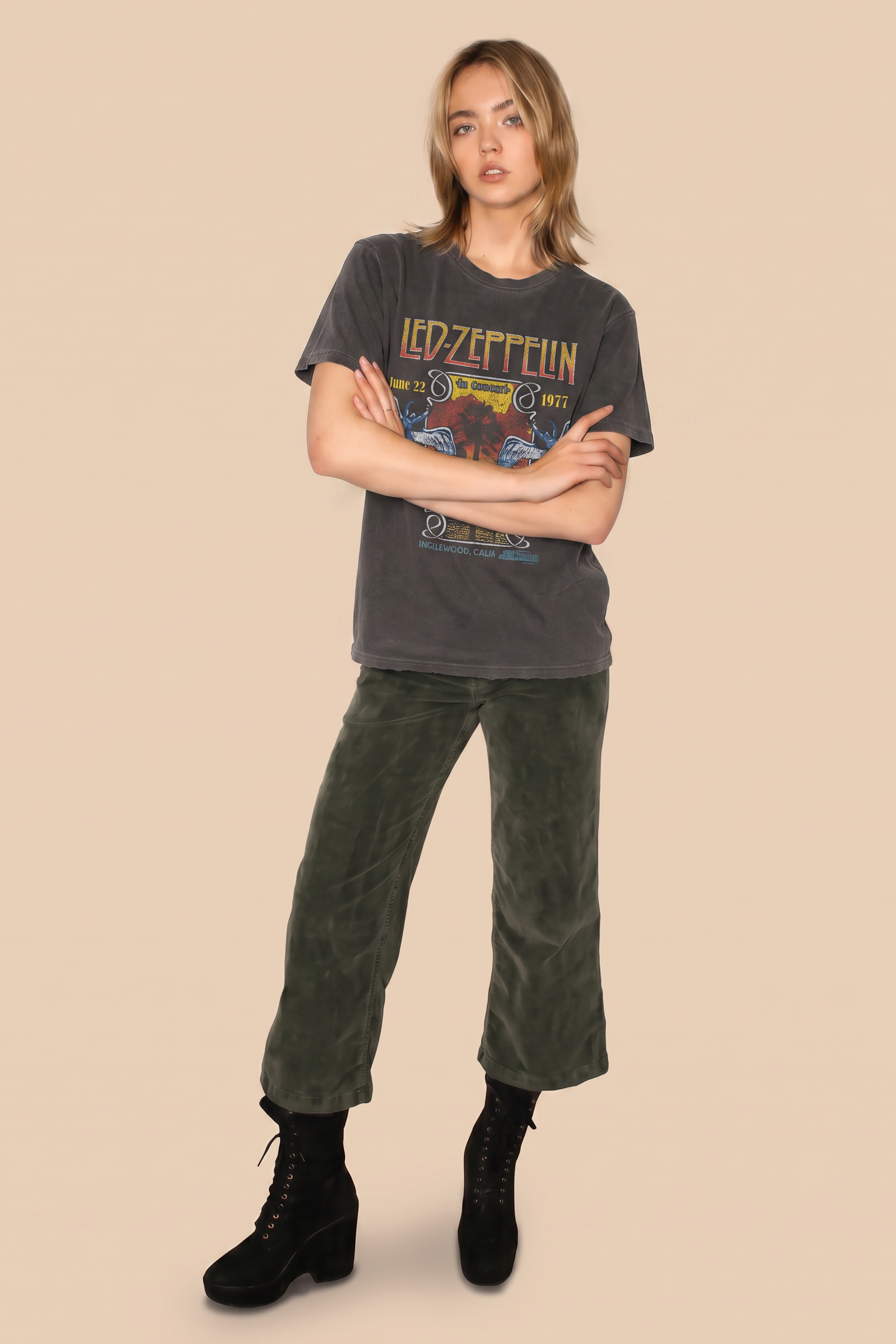 Led Zeppelin Inglewood Sunkissed Gray Tee Womens T Shirt Vintage Black