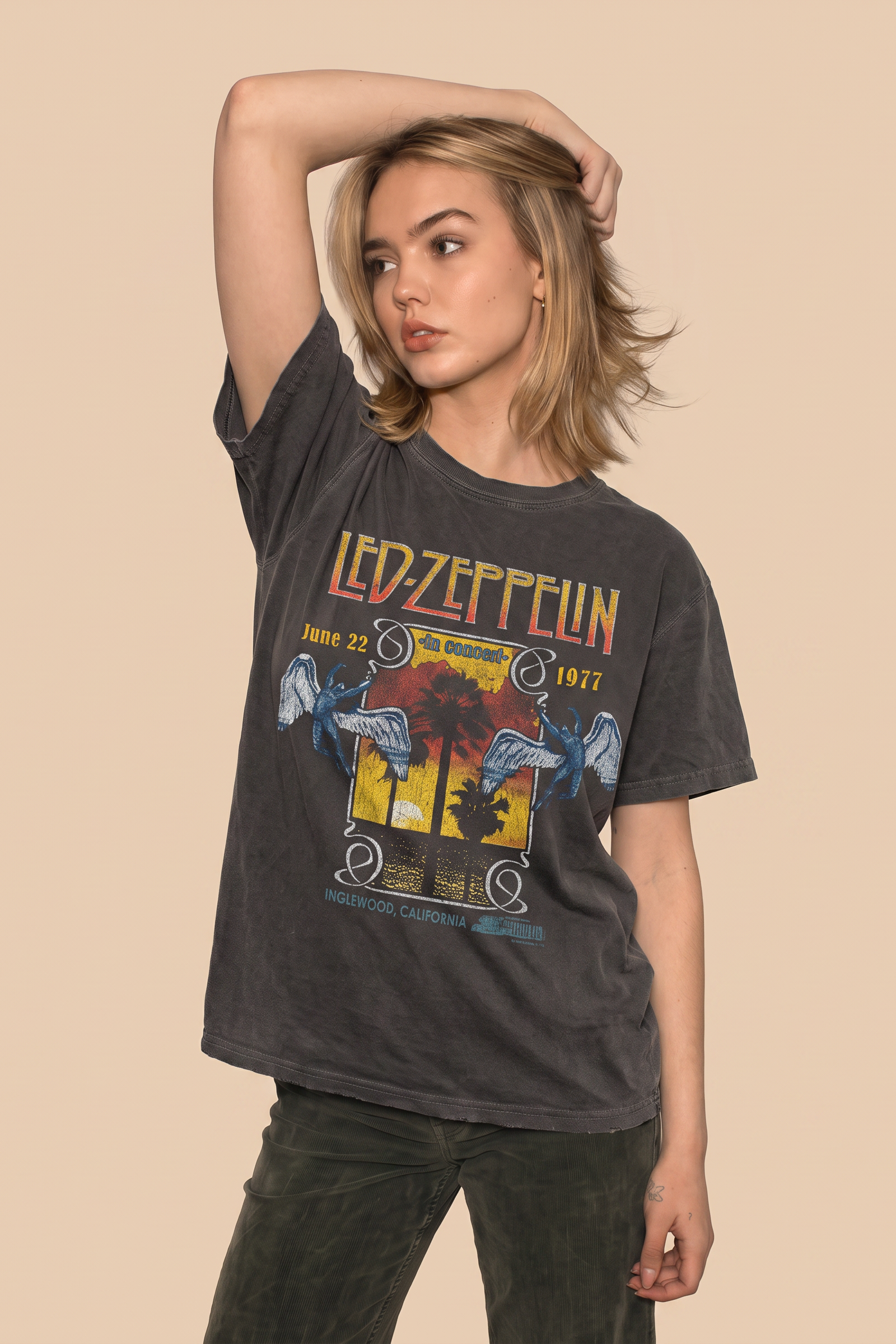 Led Zeppelin Inglewood Sunkissed Gray Tee Womens T Shirt Vintage Black