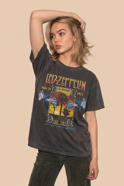 Led Zeppelin Inglewood Sunkissed Gray Tee Womens T Shirt Vintage Black