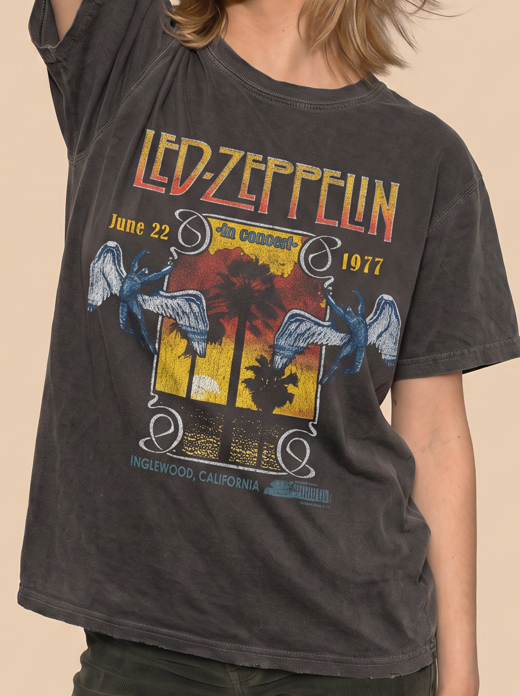 Led Zeppelin Inglewood Sunkissed Gray Tee Womens T Shirt Vintage Black
