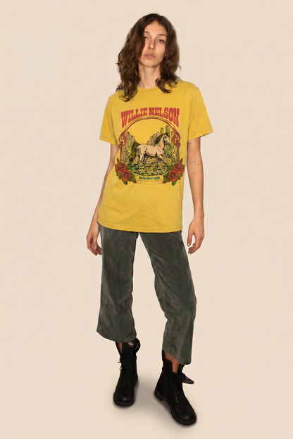Willie Nelson Tobacco Leaf Tee Womens T Shirt Yellow
